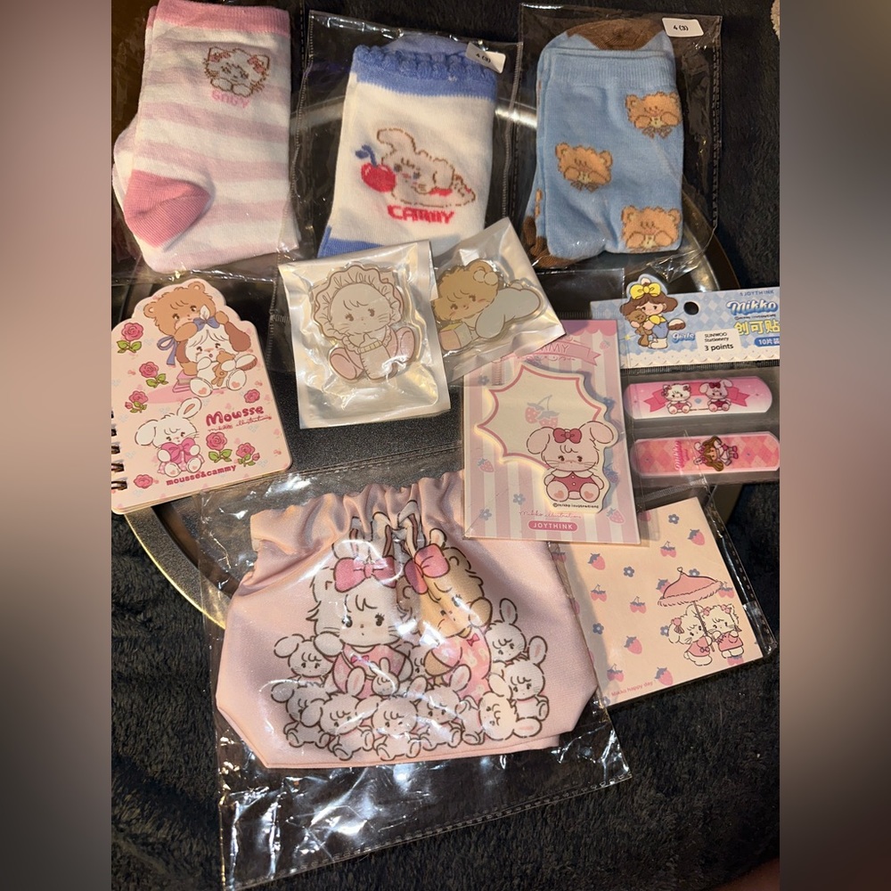 Mikko illustrations lot!! Socks pop sockets band aids sticky notes makeup pouch